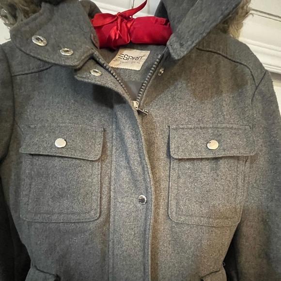 Esprit Hooded Three Quarter Length Gray Coat size Large - Picture 2 of 15